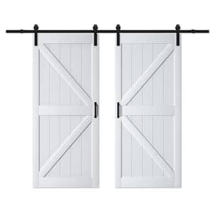 72 in. x 84 in.（Two 36 in. Slabs）White Primed K-Shape MDF Double Sliding Barn Door with Hardware Kit