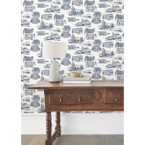 Modern Vista Toile Navy Wallpaper Roll