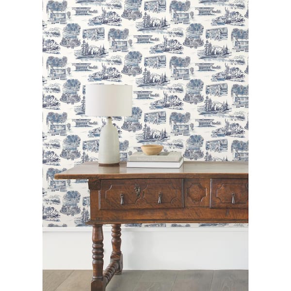 Modern Vista Toile Navy Wallpaper Roll