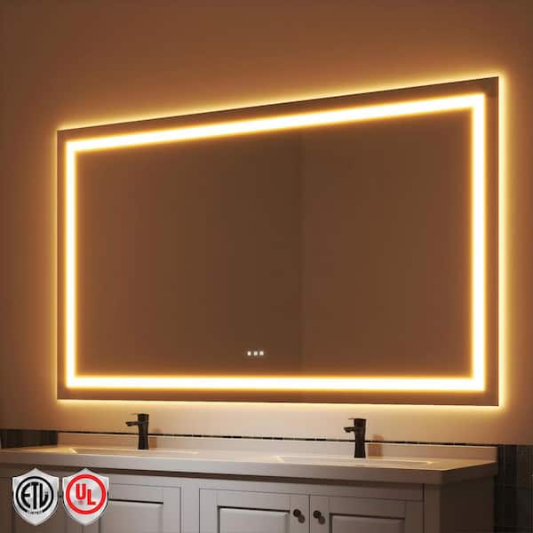 84 in. W x 48 in. H Rectangular Frameless LED Light Anti-Fog Bathroom Wall Mirror with Backlit and Front Light