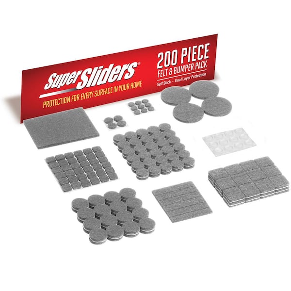 SUPER SLIDERS Assorted Gray Heavy-Duty Bumpers and Felt Pads (200-Pack)