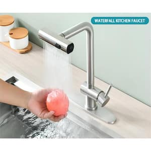 Single Handles Pull Out Sprayer Kitchen Faucet Deckplate Included in Brushed Nickel