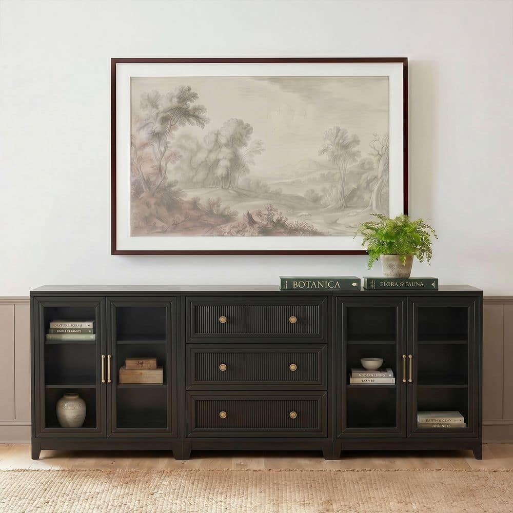 Bedford 2-Piece Modular Cabinet Black Frame/Gold Hardware 34.25 in. Accent Cabinet w/ 4 Shelves and Soft-Close Doors price history on PriceWatchPro