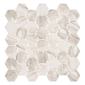 Sculpt Qarbo Gray 11 1/8 in. x 11 1/5 in. Smooth Glass Hexagon Mosaic Tile (5.19 sq. ft./Case)