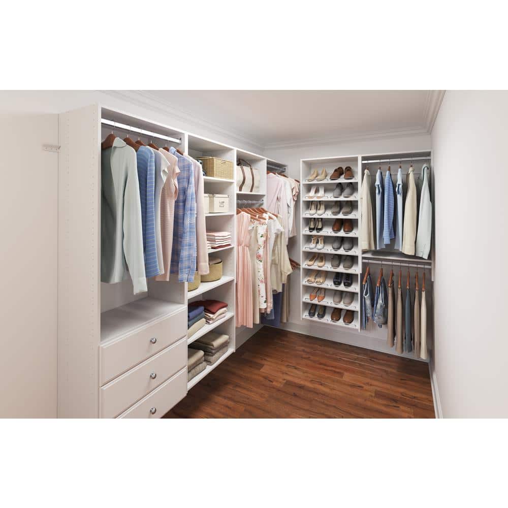 White Laminate Slanted Shoe Shelves with Chrome Rails, 24 Inch