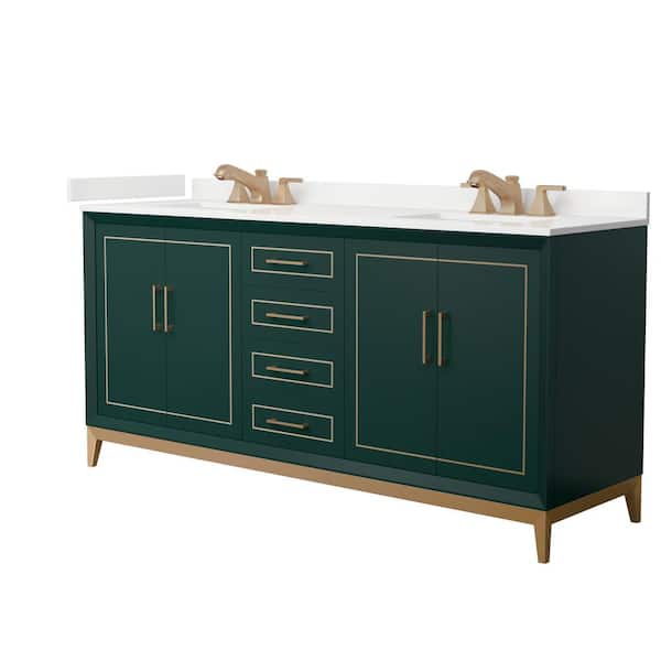 Wyndham Collection Marlena 72 in. W x 22 in. D x 35.25 in. H Double Bath Vanity in Green with White Quartz Top