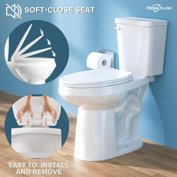 2-piece Elongated Tall Toilet 21 in. 1.28 GPF, Comfortable Toilet Height in Gloss White with Soft Close Seat Toilet