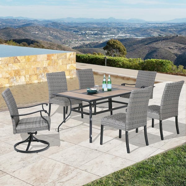 ULAX FURNITURE 7-Piece Wicker Outdoor Dining Set with 2 Swivel Chairs ...