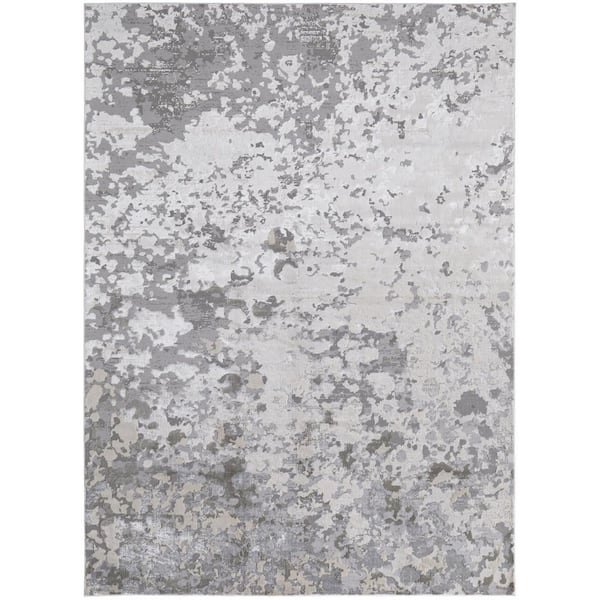 HomeRoots 10 x 13 Silver and Gray Abstract Area Rug