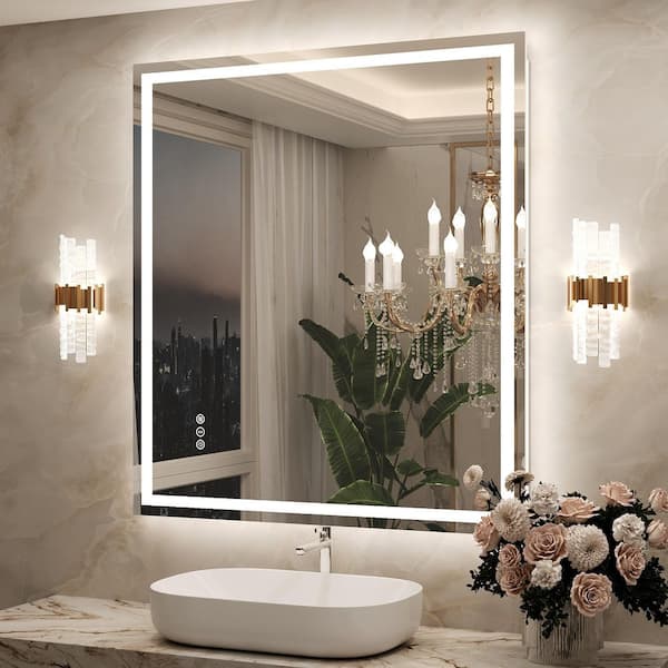 40 in. W x 36 in. H Rectangular Frameless Front & Back Lighted Anti-Fog Wall Bathroom Vanity Mirror, Tempered Glass, ETL