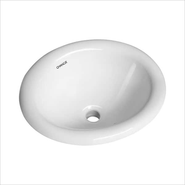 Tileon Modern White Ceramic Oval Vessel Sink with Overflow Spout