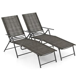 2-Piece Patio Folding Chaise Lounge Chairs with 6-Level Backrest Reclining Chairs Tan