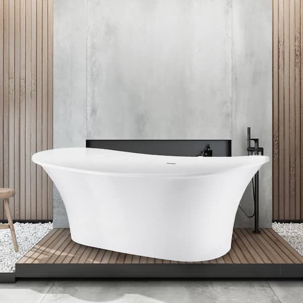 UPIKER 59 in. Acrylic Double Slipper Flatbottom Non-Whirlpool Bathtub Soaking Tub in White