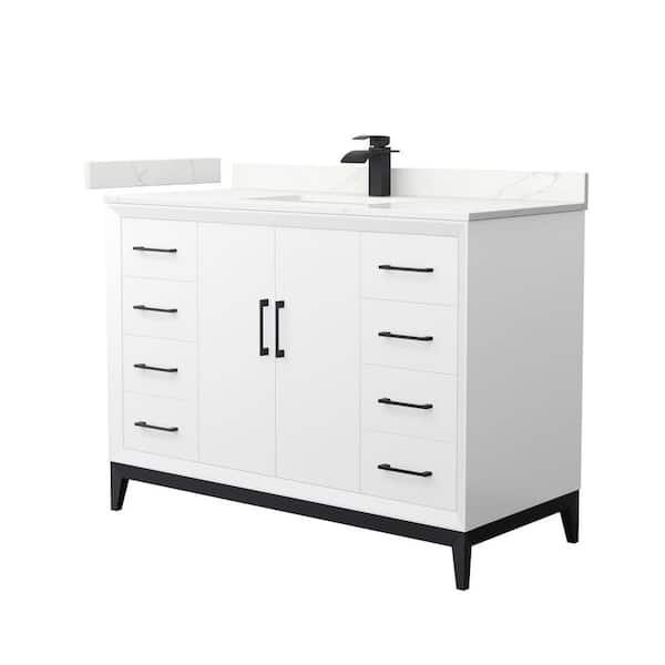 Wyndham Collection Amici 48 in. W x 22 in. D x 35.25 in. H Single Bath Vanity in White with Giotto Quartz Top