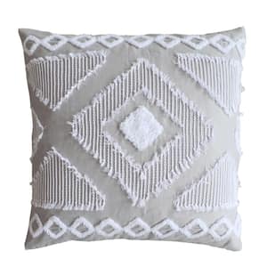 Harleson Grey, White Geometric Tufted Frayed Linen Front/Cotton Back Euro Sham