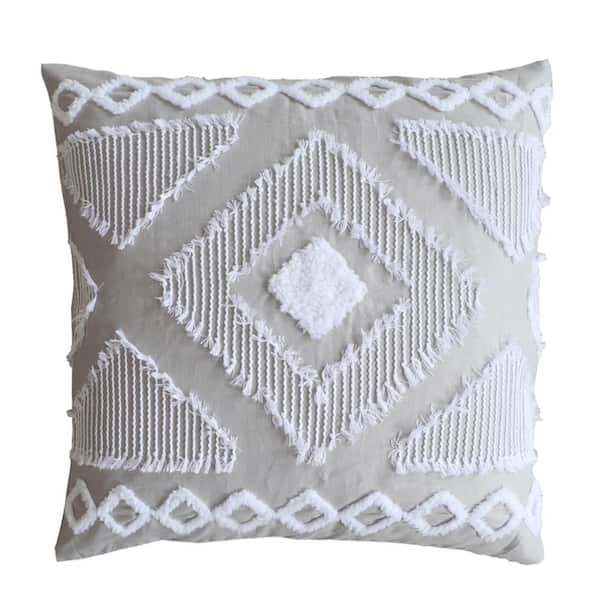 LEVTEX HOME Harleson Grey, White Geometric Tufted Frayed Linen Front/Cotton Back Euro Sham