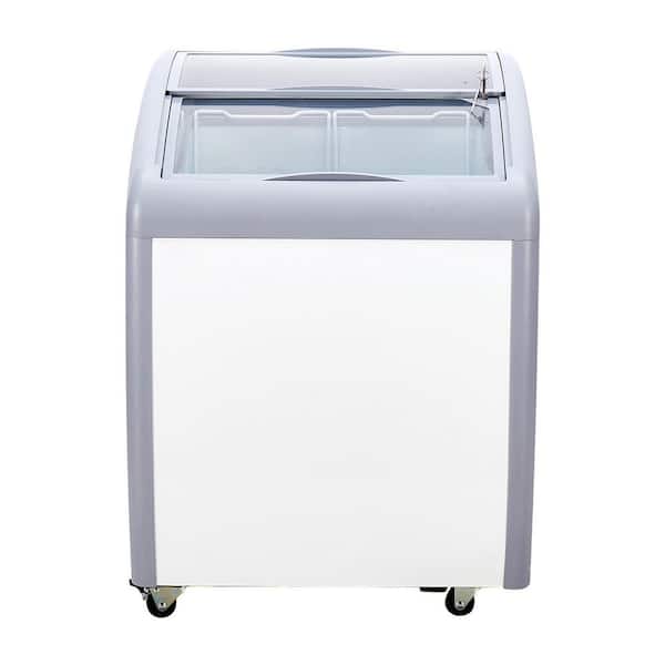 Commercial Ice Cream Display Case, Glass Top, 2 Baskets, 2 Doors, 5.4 cu. ft. Manual Defrost Chest Freezer in White