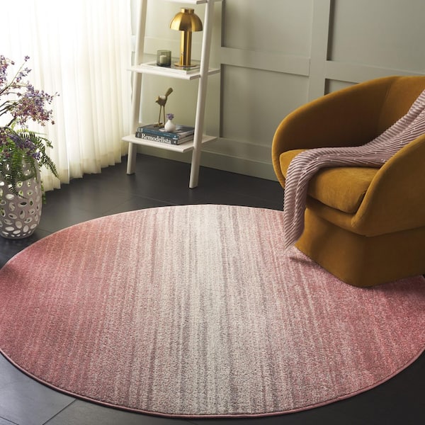 Adirondack 6 ft. x 6 ft. Blush/Gray Gradient Transitional Round Area Rug