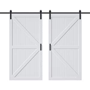 84 in. x 84 in. Paneled Off White Primed MDF British K Shape MDF Sliding Barn Door with Hardware Kit and Soft Close