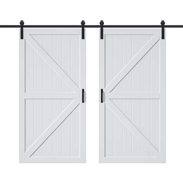 EH PUERTA 84 in. x 84 in. White Primed MDF K-Shape Interior Barn Door Slab With Hardware Kit and Soft Close
