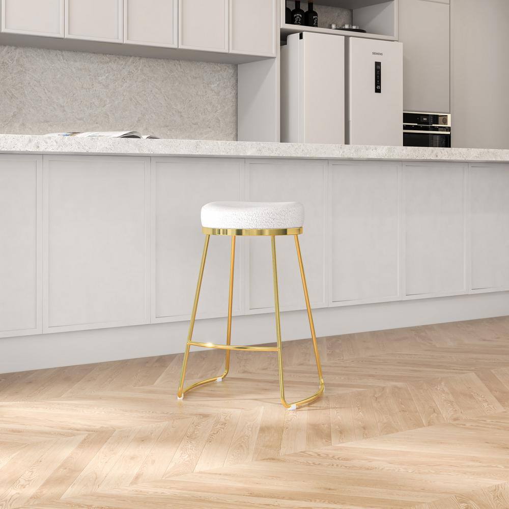 Ivory Boucle 26" Backless Metal Counter Stool