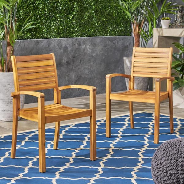 Unbranded Coastal Acacia Wood Outdoor Dining Chairs, Armrest Chairs Set of 2, Teak Finish for Patios, Backyards, Porches, Gardens