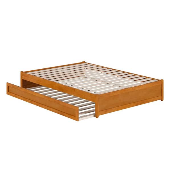 Barcelona Light Toffee Natural Bronze Solid Wood Frame Full Panel Platform Bed with Twin Trundle