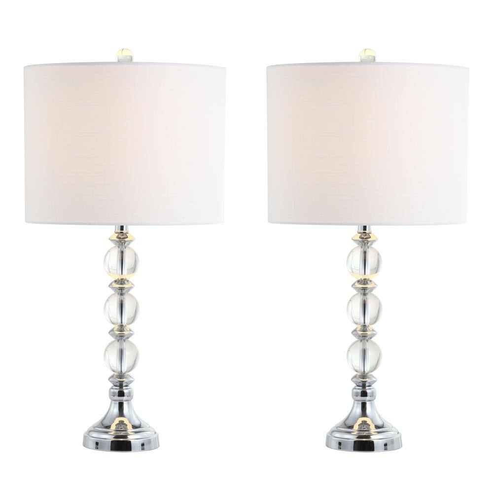 Elegant Clear Crystal 26" LED Table Lamp Set, White Linen Shade