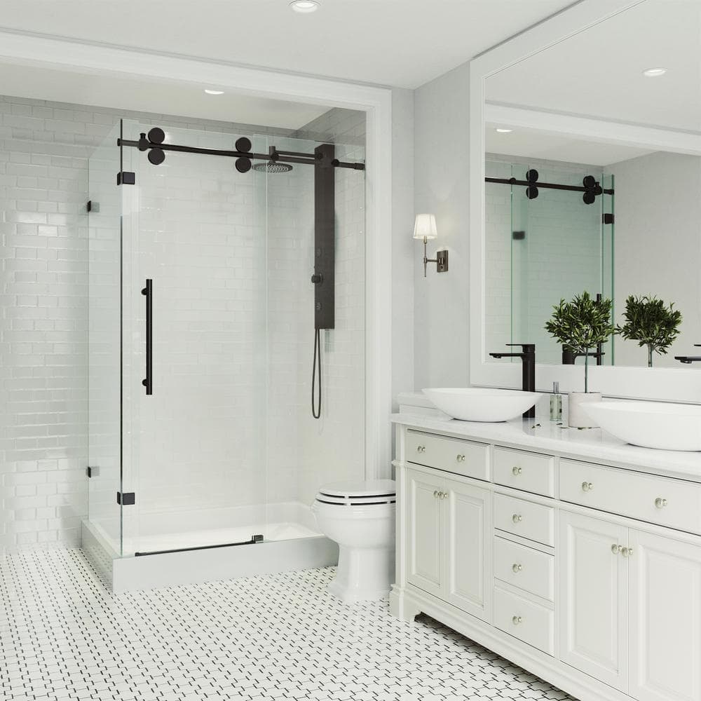 Winslow Matte Black Frameless Sliding Shower Enclosure with Clear Glass