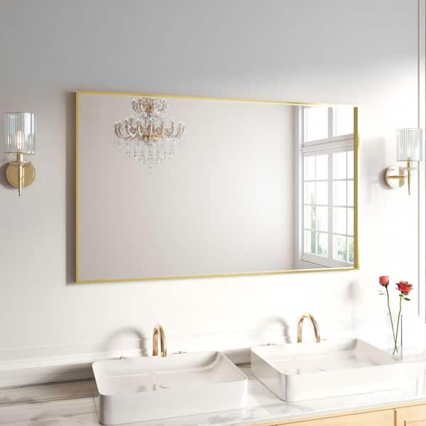 60 in. W x 36 in. H Gold Aluminum Rectangular Framed Wall Bathroom Vanity Wall Mount Mirror