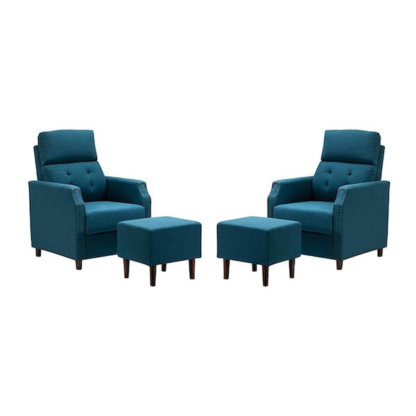 JAYDEN CREATION Isai Navy Tufted Cotton Blend Reclining Lounge Chair with Ottoman (Set of 2)