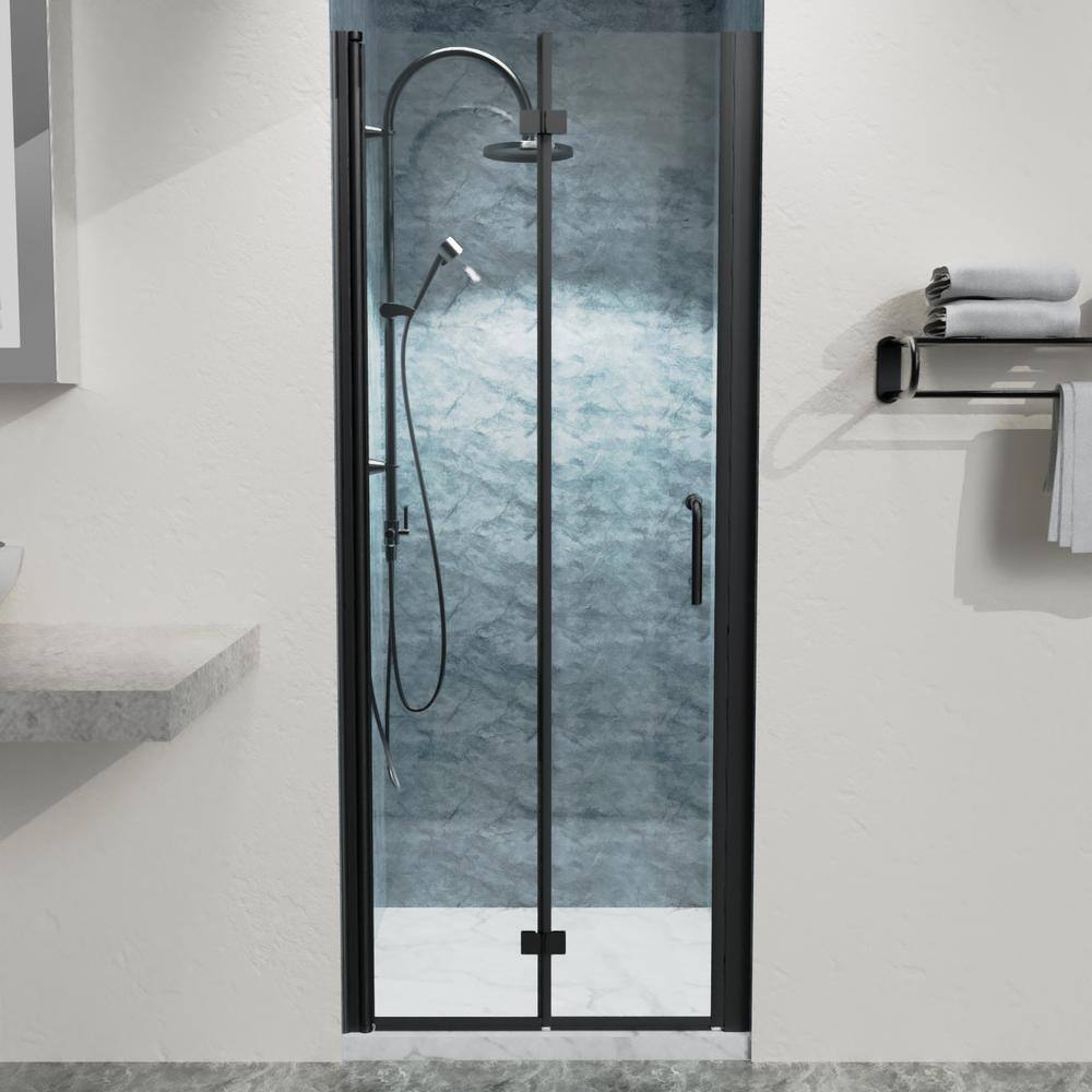 30'' Black Semi-Frameless Bi-Fold Shower Door with Clear Glass