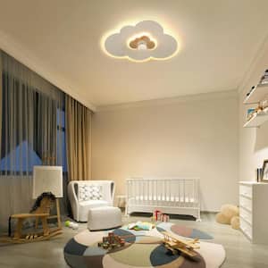 19.7 in. Smart LED Indoor Modern Wood Cloud Shape Low Profile Flush Mount Ceiling Fan Light with Remote for Bedroom