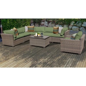 Monterey 8-Piece Wicker Patio Conversation Sectional Seating Group with Cilantro Green Cushions