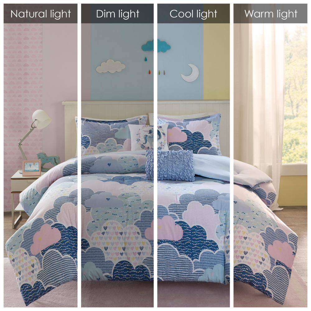 Blue Cotton Cloud Print Kids' Full/Queen Duvet Cover Set