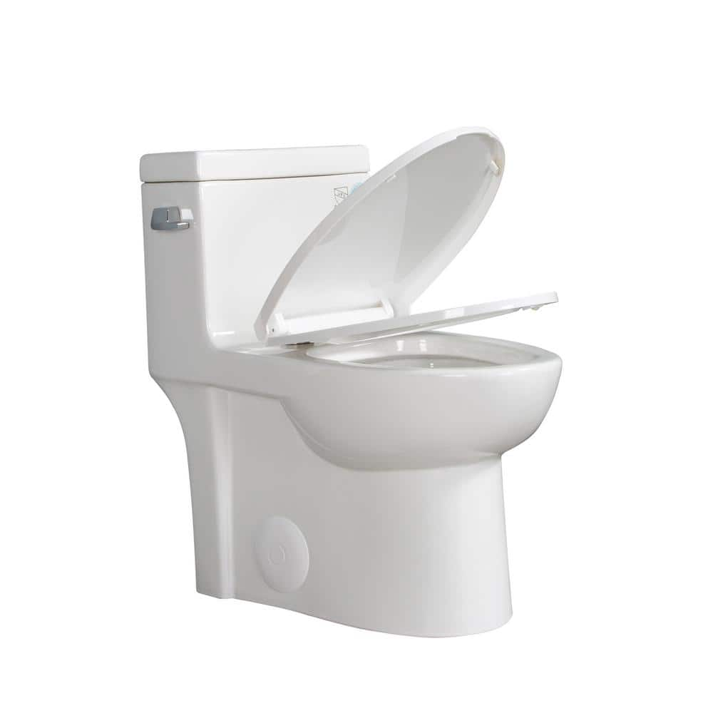 12 in. 1-piece 1.28 GPF Single Flush Elongated Toilet in Glossy White Seat Included -  WELLFOR, GIJ-TOL23T03-GW