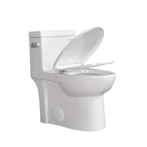 12 in. 1-piece 1.28 GPF Single Flush Elongated Toilet in Glossy White Seat Included