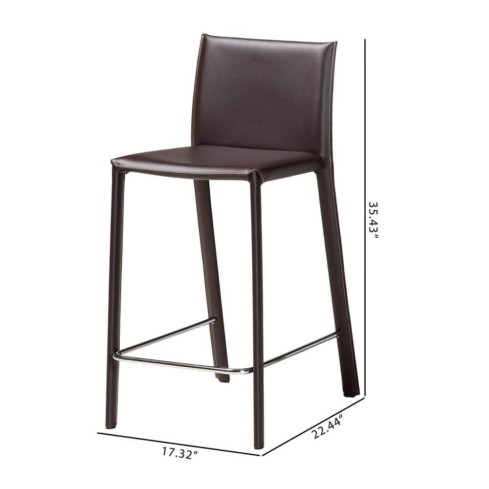 Rustic Brown Leather & Metal 42" Counter-Height Stool Set