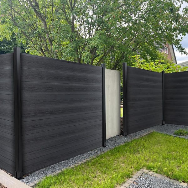 Garden Privacy Waterproof Fence 6 ft. H x 6 ft. W Black Composite Fence Board with 2 Aluminum Post