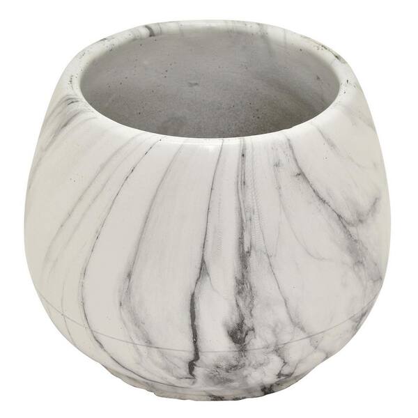 THREE HANDS 5 in. Flower Pot Marble Look White