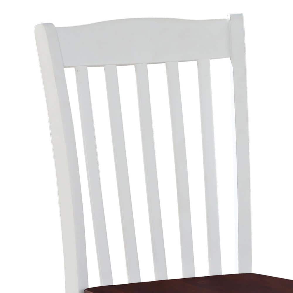 Elegant White & Walnut High Slat Back Wood Side Chair
