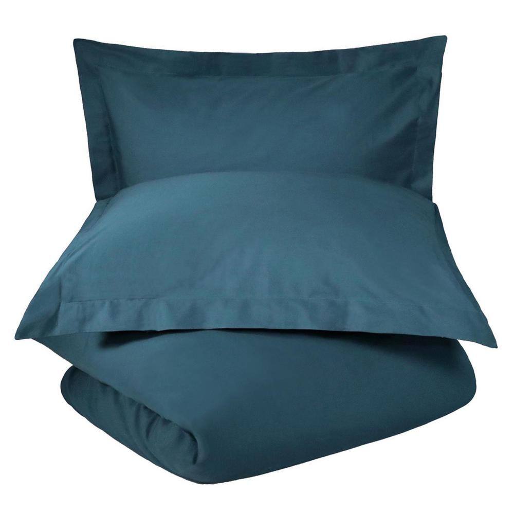 HomeRoots Navy Blue Solid Color Queen Cotton Duvet Cover Set 2000528529