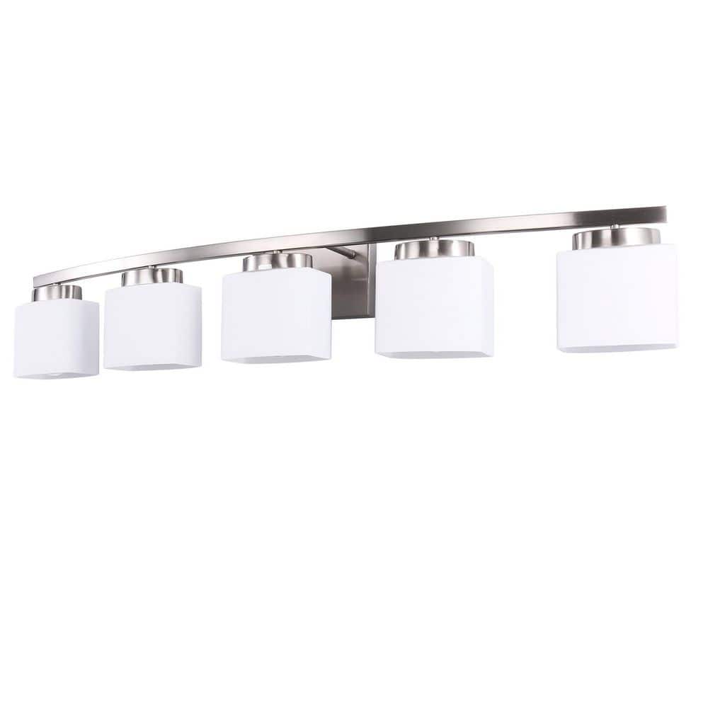 41 in. 5-Light Nickel Vanity Light for Vanity Powder Room Dressing Room with Curved Arms and Milk White Shade price history on PriceWatchPro