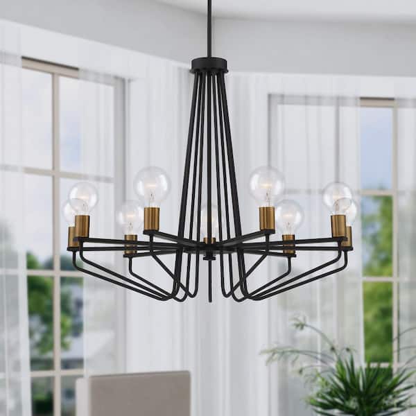 Designers Fountain Ravella 9-Light Black Industrial Candle Chandelier for Dining Areas with No Bulbs Included