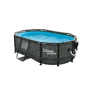 9.8 ft. x 6.5 ft. Dark Herringbone Print Active Frame Oval Pool, Gray