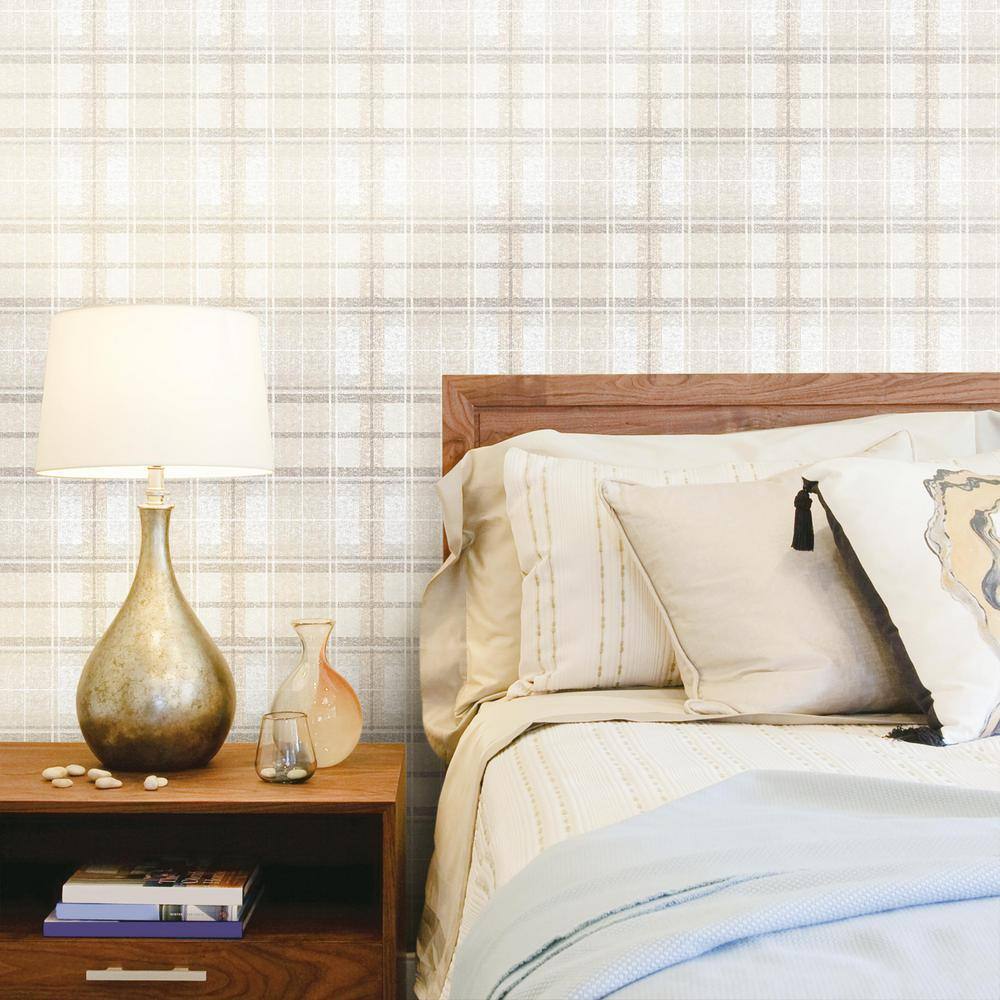Beige Tweed Plaid Peel and Stick Wallpaper Roll