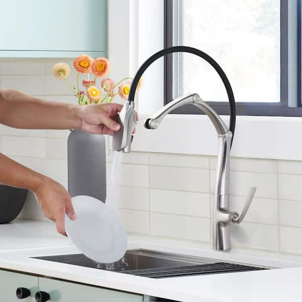 21.9 in. Single Handle Pull Down Sprayer Kitchen Faucet with MagnaTite Docking and 360° Spout Swivel in Brushed Nickel