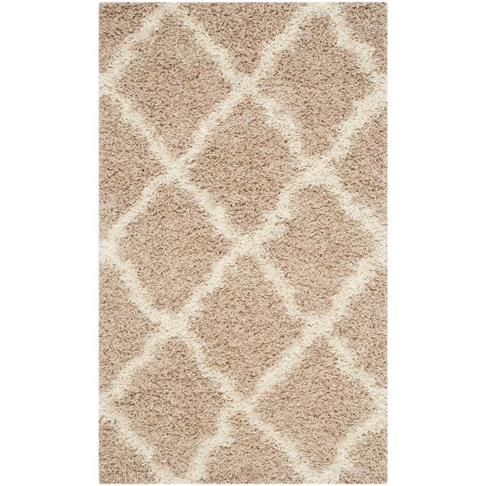 Ivory Beige Diamond Shag 3' x 5' Synthetic Area Rug