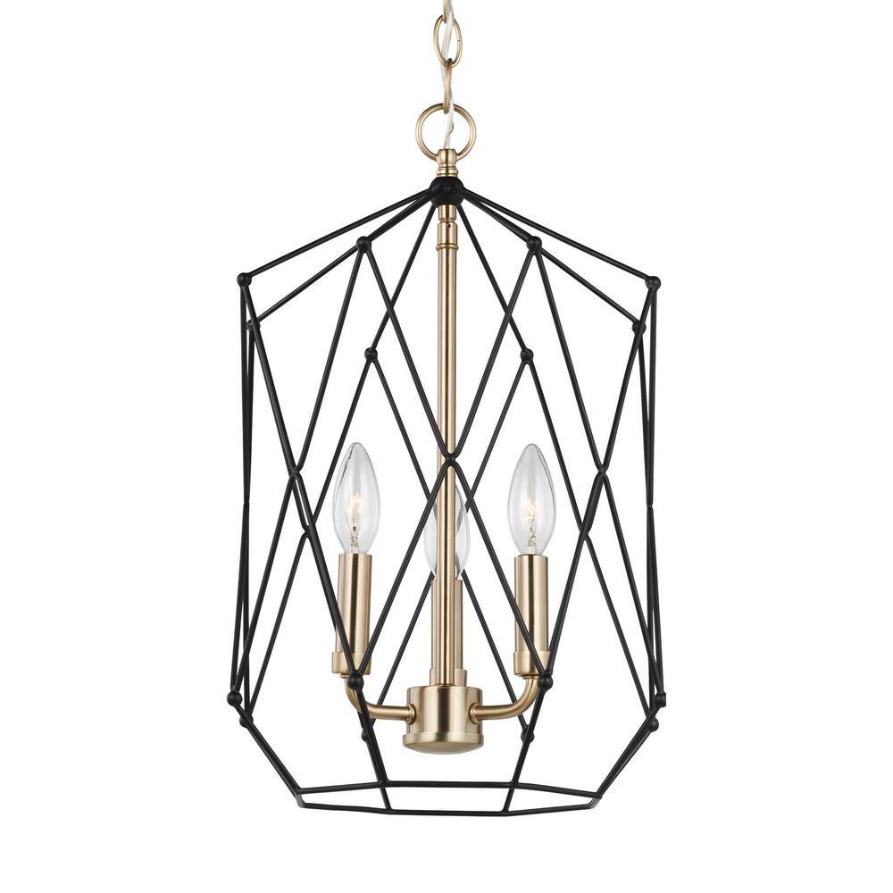 Zarra Satin Brass 3-Light Geometric Pendant