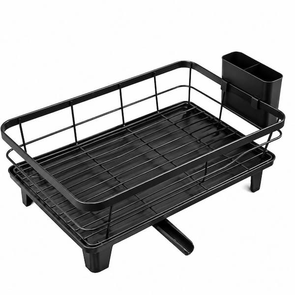 Large Capacity Kitchen Dish Drying Rack with Drainboard, Rustproof Sturdy Design for Plates, Cups, Countertop, Black